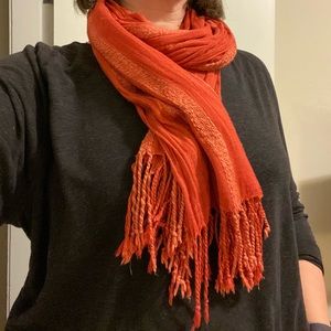 2/$15 Orange fashion scarf with fringe